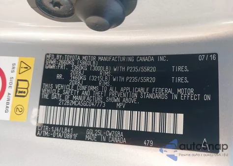 2016 Lexus Rx 350 из США, поврежденный, VIN 2T2BZMCA5GC047773